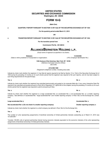 Thumbnail AllianceBernstein 10-Q Quarterly Report FY 