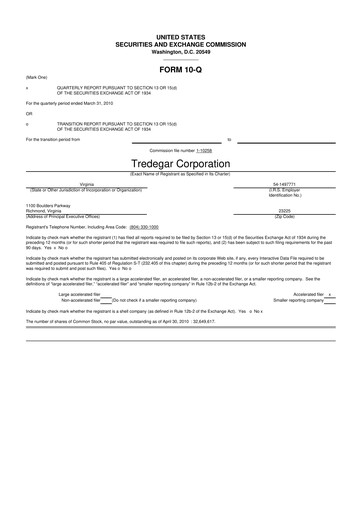 Thumbnail Tredegar 10-Q Quarterly Report FY 