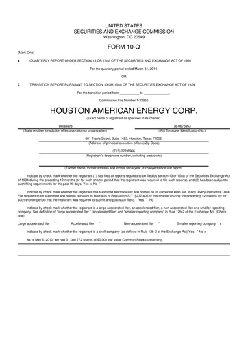 Thumbnail Houston American Energy 10-Q Quarterly Report FY 