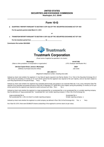 Thumbnail Trustmark 10-Q Quarterly Report FY 