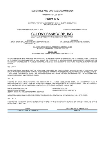Vorschaubild Colony Bankcorp 10-Q Quartalsbericht  