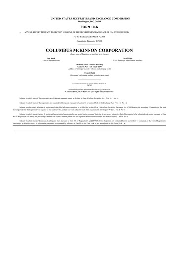 Thumbnail Columbus McKinnon 10-K Annual Report 