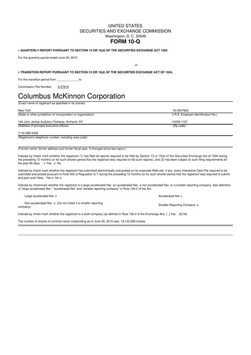 Miniature Columbus McKinnon 10-Q Rapport trimestriel  