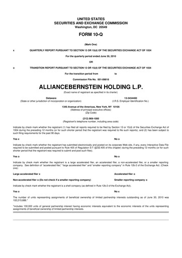 Thumbnail AllianceBernstein 10-Q Quarterly Report FY 