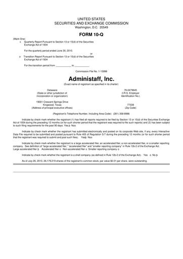 Thumbnail Insperity
 10-Q Quarterly Report FY2010 