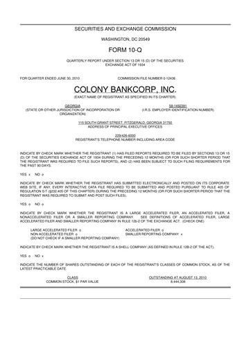 Vorschaubild Colony Bankcorp 10-Q Quartalsbericht  