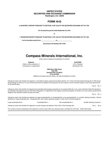 Thumbnail Compass Minerals 10-Q Quarterly Report FY2010 