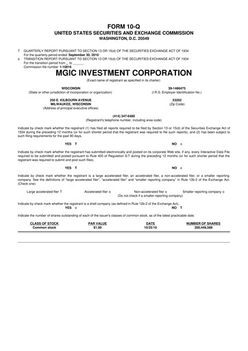 Thumbnail MGIC Investment
 10-Q Quarterly Report FY2010 