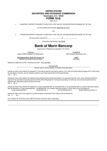 Vorschaubild Bank of Marin Bancorp
 10-Q Quartalsbericht  