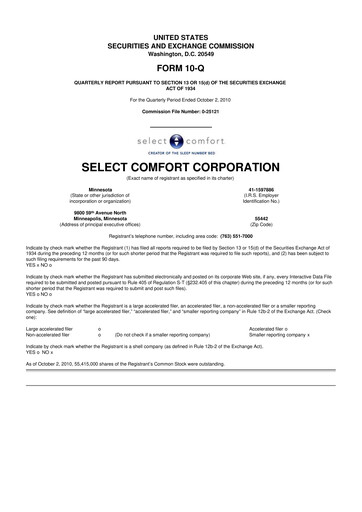 Thumbnail Sleep Number 10-Q Quarterly Report FY 
