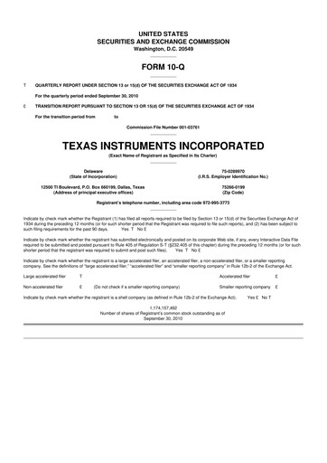 Vorschaubild Texas Instruments 10-Q Quartalsbericht 2010 