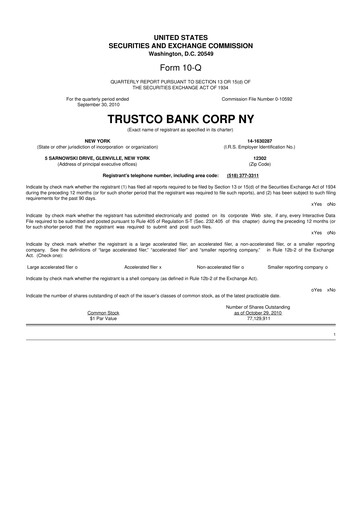 Thumbnail Trustco Bank 10-Q Quarterly Report FY 