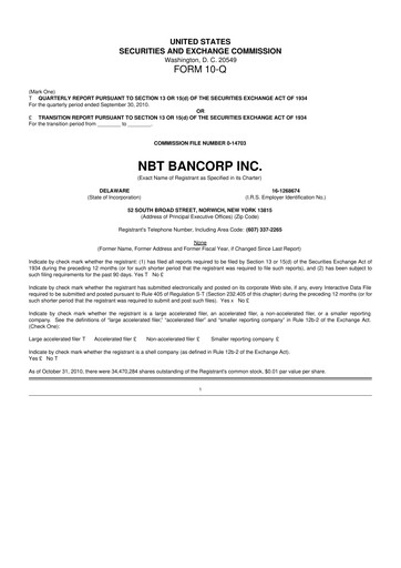 Thumbnail NBT Bancorp 10-Q Quarterly Report FY2010 