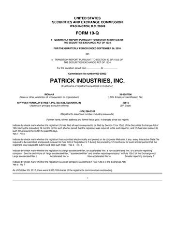 Thumbnail Patrick Industries 10-Q Quarterly Report FY 