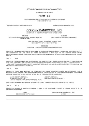 Vorschaubild Colony Bankcorp 10-Q Quartalsbericht  