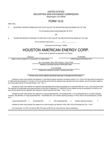 Thumbnail Houston American Energy 10-Q Quarterly Report FY 