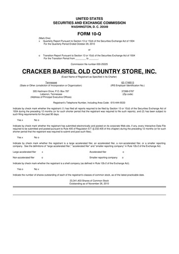 Miniature Cracker Barrel 10-Q Rapport trimestriel 2011 