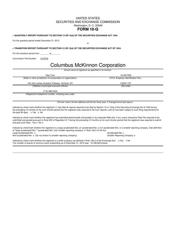 Miniature Columbus McKinnon 10-Q Rapport trimestriel  