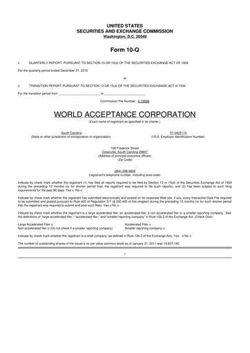 Thumbnail World Acceptance Corporation 10-Q Quarterly Report FY 