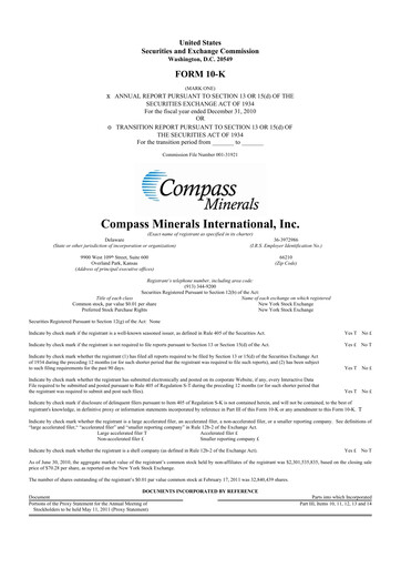 Miniature Compass Minerals 10-K Rapport annuel 2010