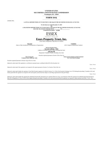 Thumbnail Essex Property Trust
 10-K Annual Report 2010