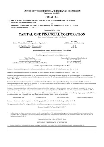 Miniature Capital One 10-K Rapport annuel 