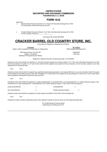 Miniature Cracker Barrel 10-Q Rapport trimestriel 2011 