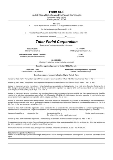 Miniature Tutor Perini Corporation
 10-K Rapport annuel 