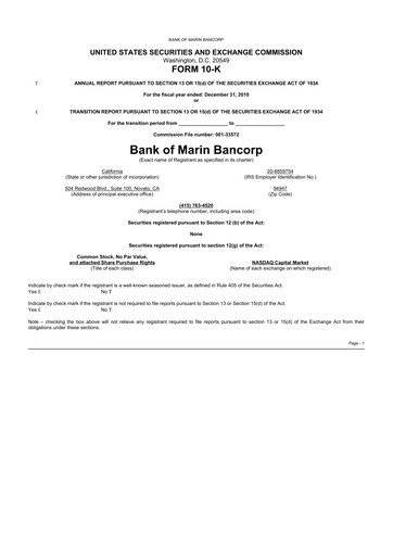 Thumbnail Bank of Marin Bancorp
 10-K Annual Report 