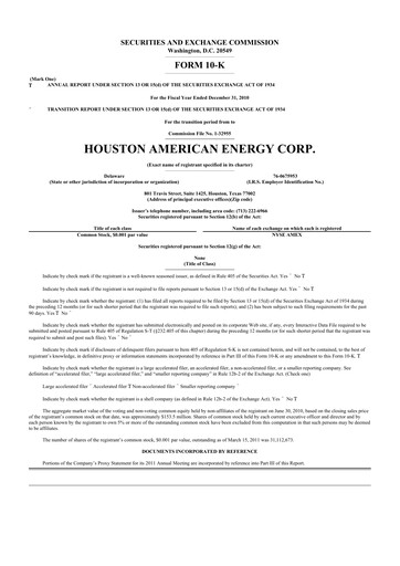 Miniature Houston American Energy 10-K Rapport annuel 