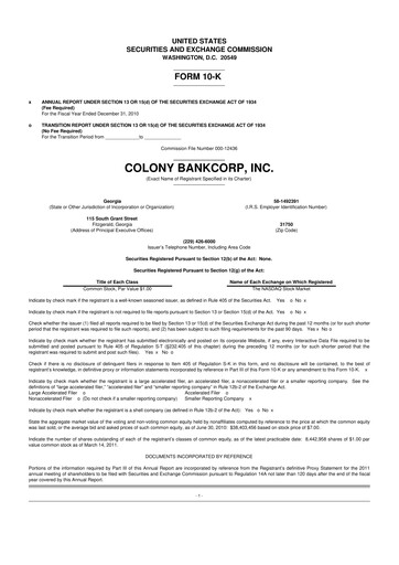 Vorschaubild Colony Bankcorp 10-K Jahresbericht 