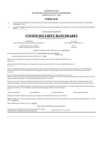 Thumbnail United Security Bancshares 10-K Annual Report 