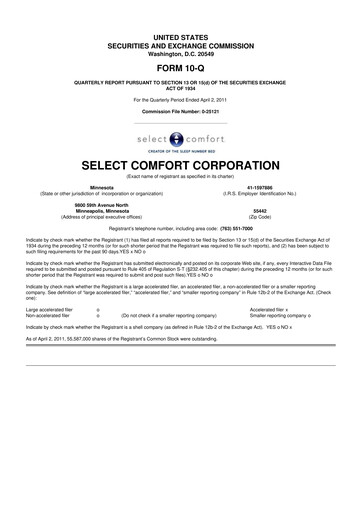 Thumbnail Sleep Number 10-Q Quarterly Report FY 