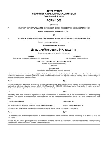 Thumbnail AllianceBernstein 10-Q Quarterly Report FY 