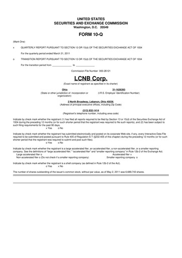 Thumbnail LCNB Corp.
 10-Q Quarterly Report FY 
