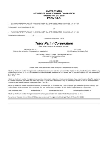 Thumbnail Tutor Perini Corporation
 10-Q Quarterly Report FY 
