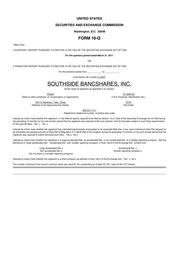 Miniature Southside Bancshares 10-Q Rapport trimestriel  