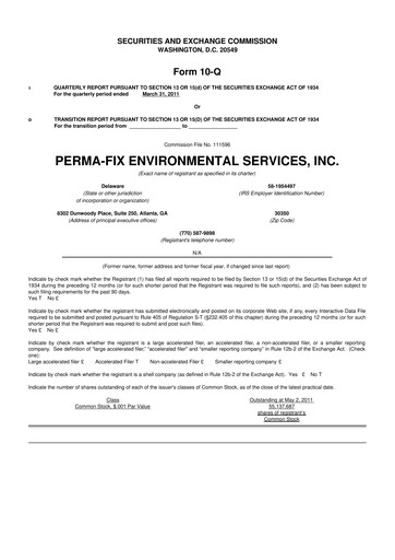 Miniature Perma-Fix Environmental Services 10-Q Rapport trimestriel  