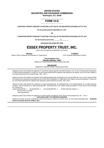 Thumbnail Essex Property Trust
 10-Q Quarterly Report FY2011 