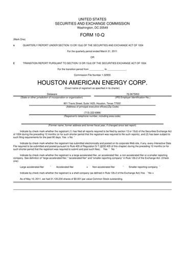 Thumbnail Houston American Energy 10-Q Quarterly Report FY 