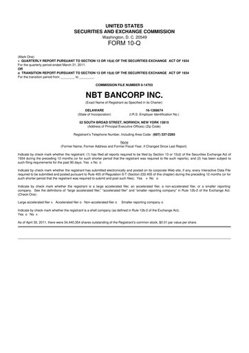 Thumbnail NBT Bancorp 10-Q Quarterly Report FY2011 