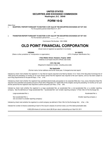 Thumbnail Old Point Financial 10-Q Quarterly Report FY 