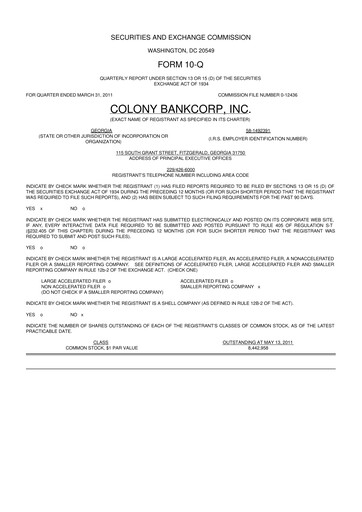 Vorschaubild Colony Bankcorp 10-Q Quartalsbericht  