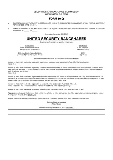 Vorschaubild United Security Bancshares 10-Q Quartalsbericht  