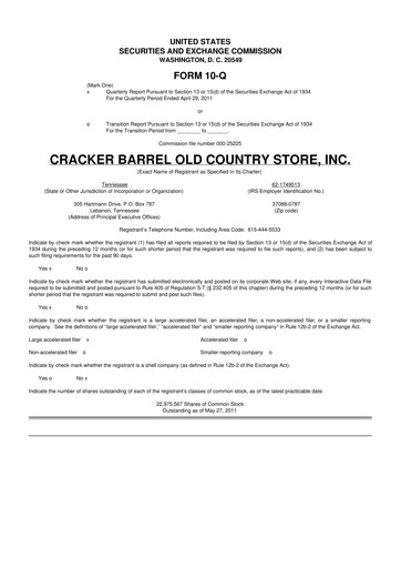 Miniature Cracker Barrel 10-Q Rapport trimestriel 2011 