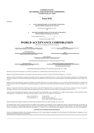 Thumbnail World Acceptance Corporation 10-K Annual Report 