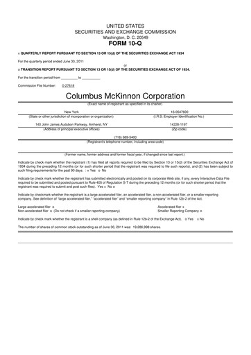 Miniature Columbus McKinnon 10-Q Rapport trimestriel 2012 