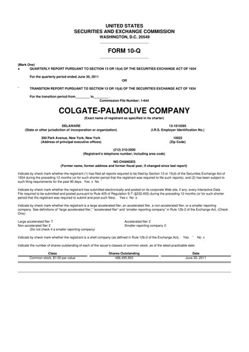 Thumbnail Colgate-Palmolive 10-Q Quarterly Report FY2011 
