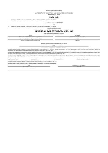 Miniature UFP Industries
 10-Q Rapport trimestriel 2011 