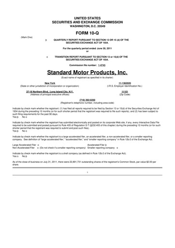 Thumbnail Standard Motor Products 10-Q Quarterly Report FY2011 